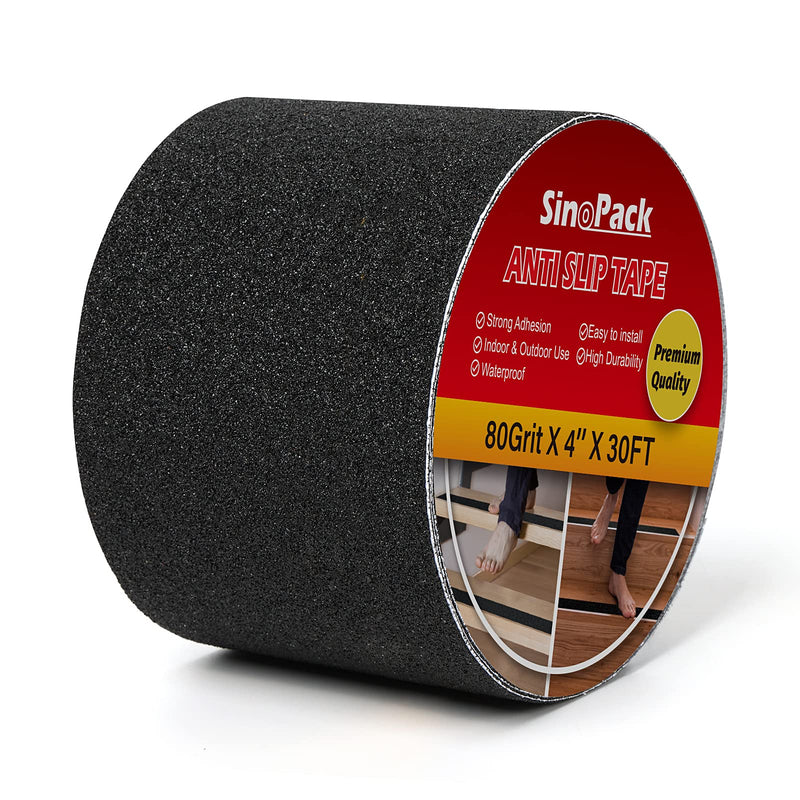 Anti Slip Tape Black 4Inch x 30FT Non Skid Tape, Best Grip Non Slip Strips Tape High Traction Friction Abrasive Adhesive for Stairs Step