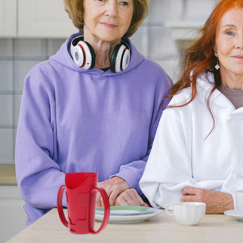 [Australia - AusPower] - Beaupretty Nosey Cup with Handles Cut Out Drinking Cup Dysphagia Cup Hospital Cups for Adults Elderly Disabled Hospital Patients Red 