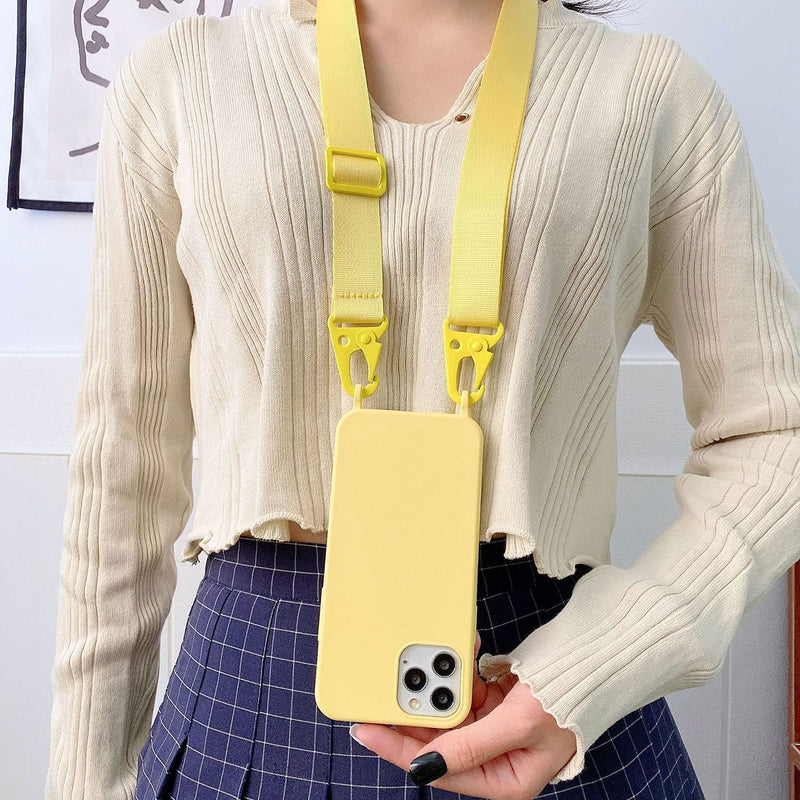 [Australia - AusPower] - for iPhone 15 Pro Max,Crossbody Phone Case with Shoulder Strap Soft Silicone Case with Adjustable Lanyard Cute Cool Wireless Charging Shockproof Protector for Women Girls Yellow 