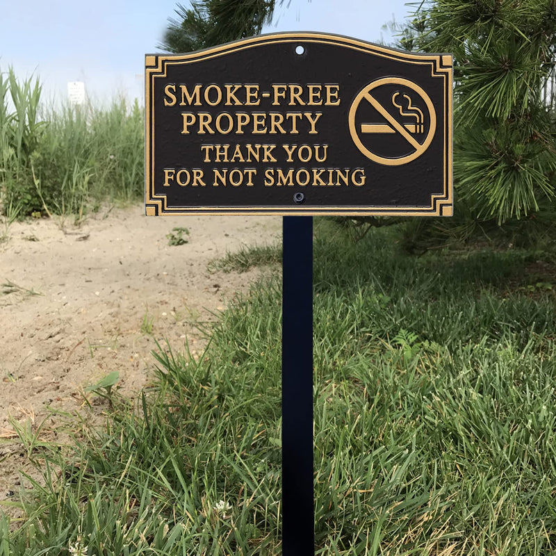 SmartSign Smoke Free Property Sign for Yard, Thank You for Not Smoking Garden Plaque | 5.75" x 9.5" Aluminum Plaque with 18" Black Lawn Stake, Premium No Smoking Sign, Made in USA