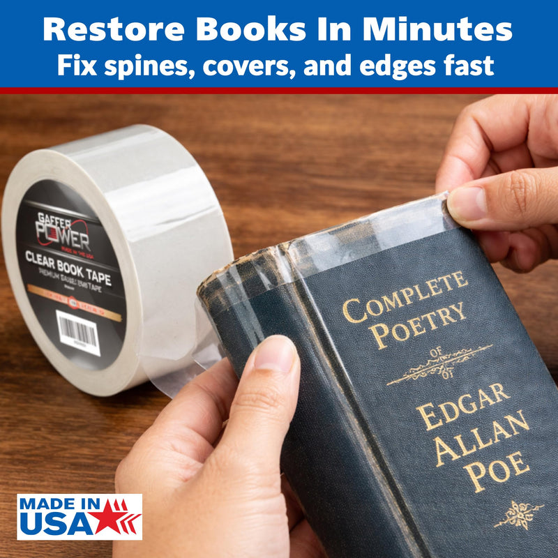 Gaffer Power Clear Book Binding Tape 2” x 15 Yards – Acid-Free, Archival Book Repair Tape for Books, Documents, Scrapbooks & Paper Restoration, Made in USA