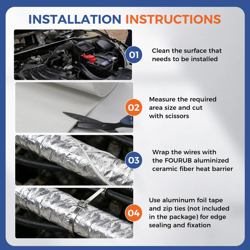 Automotive High Temperature Resistant Heat Shield Mat Aluminum Foil Ceramic Fiber Material Up to 2300℉ for Thermal Protection(None-Adhesive-195mil-15 x 24") 195mil-15"x24"