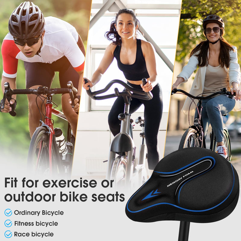 Memory Foam Bike Seat Cover Padded, Soft Bike Cushion for Men & Women, Comfortable Bike Accessories for Bike, Outdoor Indoor Cycling Blue