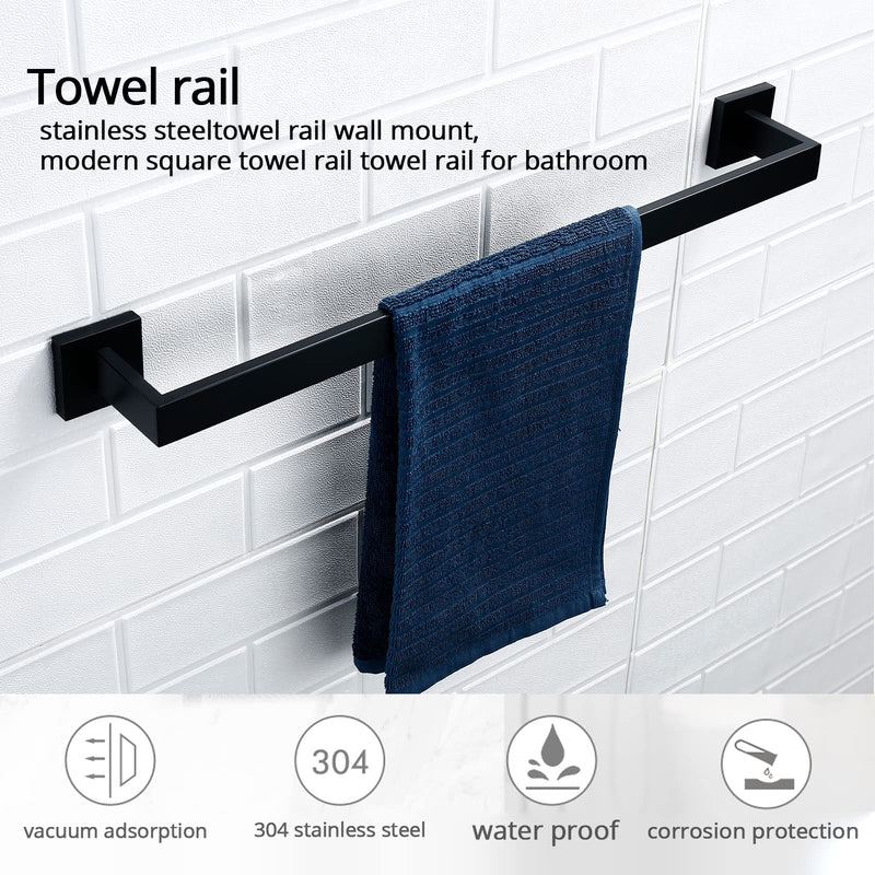 BANOLUX Towel Rack, 22 Inch Single Towel Bars for Bathroom, Towel Racks for Bathroom Wall Mounted SUS304 Hand Towel Holder Organize Heavy Duty, Matte Black Towel Bar (Total Length 23.6-Inch)
