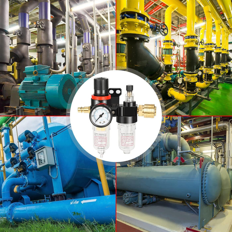 Compressed Air Pressure Regulator Water and Oil Separator Pressure Gauge 1/4 Inch | Integrated pressure gauge, water/oil separator, 1/4 inch connection, precise pressure control, robust and durable