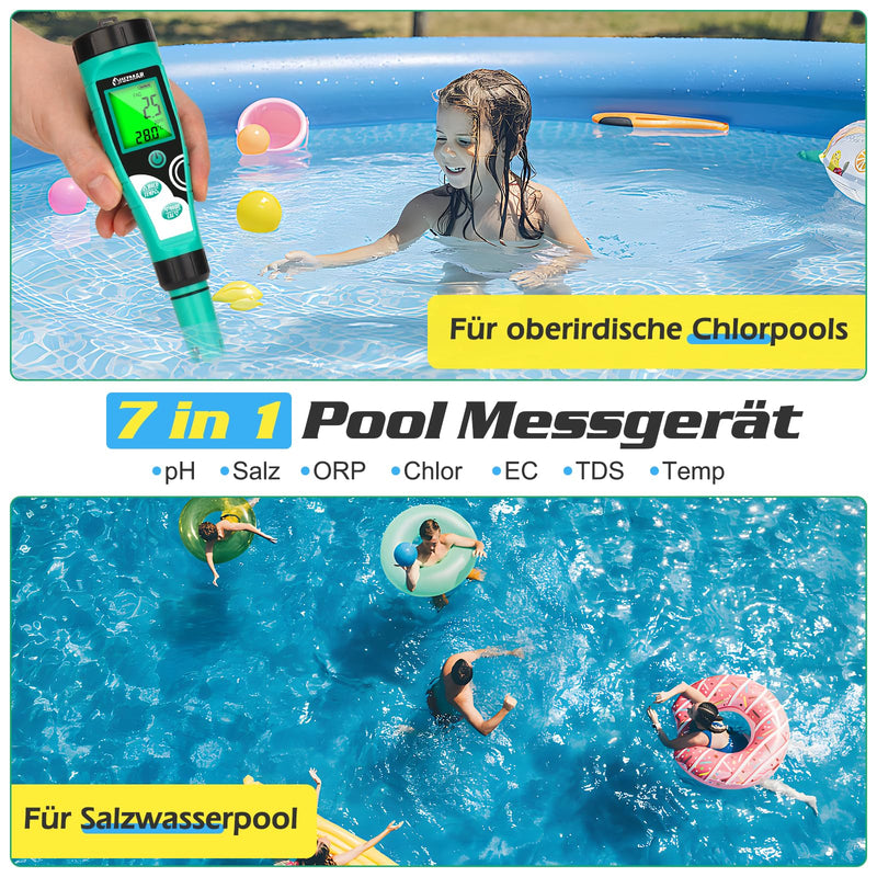 [Australia - AusPower] - UIUZMAR Pool Chlorine and pH Meter, Digital Salt Content and ORP Meter, 7 in 1 Water Tester Measures PH, Free Chlorine, Salt, ORP, EC, TDS and Temperature for Aquariums, Hydroponics and Hot Tubs 7 in 1 pH chlorine meter 