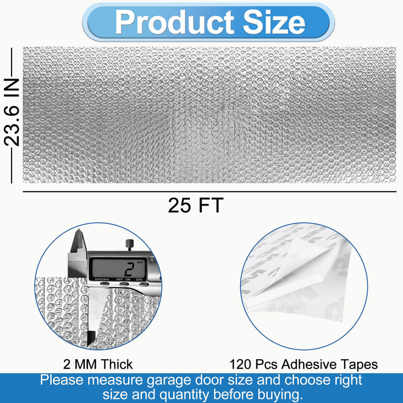 ToLanbbt Reflective Insulation Roll, 23.6IN x 25FT Double Bubble Wrap Insulation Sheet, Reflective Aluminum Foil 2MM Thermal Shield Radiant Barrier with 120 Pcs Adhesive Tapes for Window RV Attic Wall 1 2mm, 23.6 x 300 IN