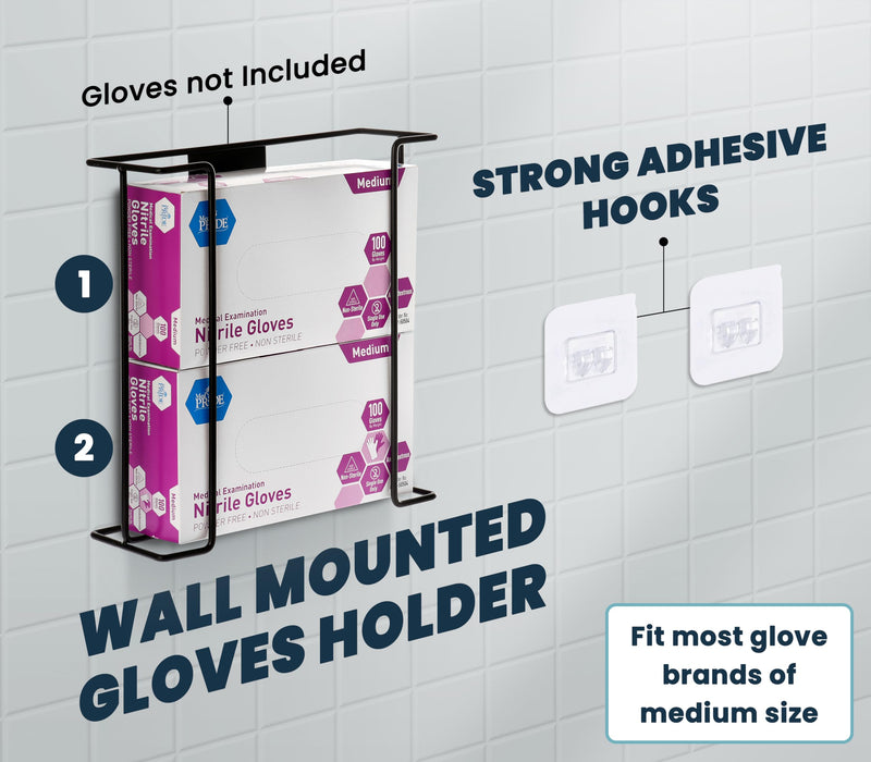 [Australia - AusPower] - Alpine Glove Holder for Wall Mount - Latex Glove Holder Wire Glove Dispenser for Wall Disposable Glove Box & Tissue Box - Fits 2 Boxes (Black) Black 