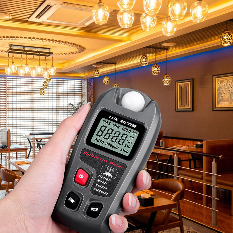 [Australia - AusPower] - Light Meter, Handheld Lux Meter for Lighting Intensity Brightness Measurement, Digital Light Intensity Meter Range up to 200,000 Lux, Illuminance Sensor with MAX/MIN, Data Hold 