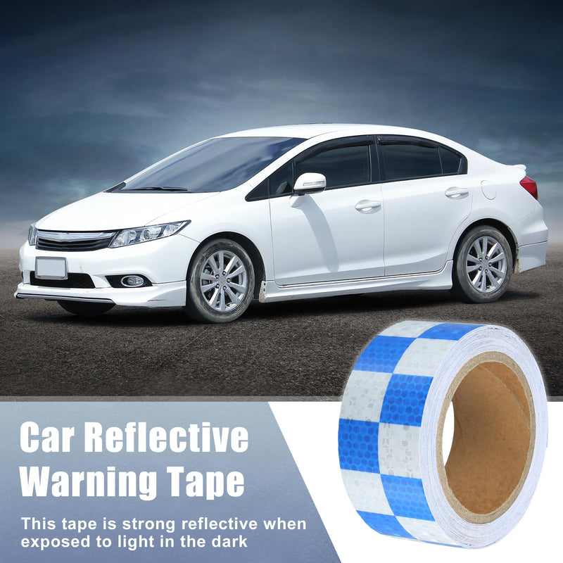 ACROPIX 5cmx10m Blue and White Checkered Car Reflective Stickers Reflective Tape Safety Warning Reflective Protector
