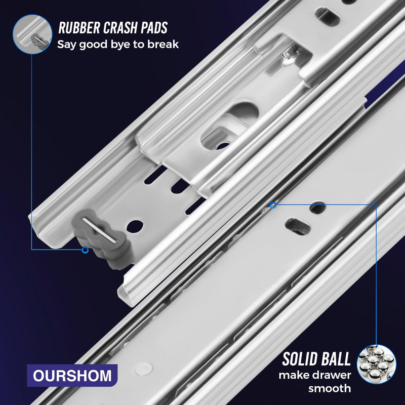 [Australia - AusPower] - Drawer Slides 12 Inches  Side Mount, Heavy Duty Drawer Slides Metal Ball Bearing Full Extension Drawer Rails for Kitchen Cabinets & SideTables 100 LB Capacity Silver-1-Pair 12 Inch 
