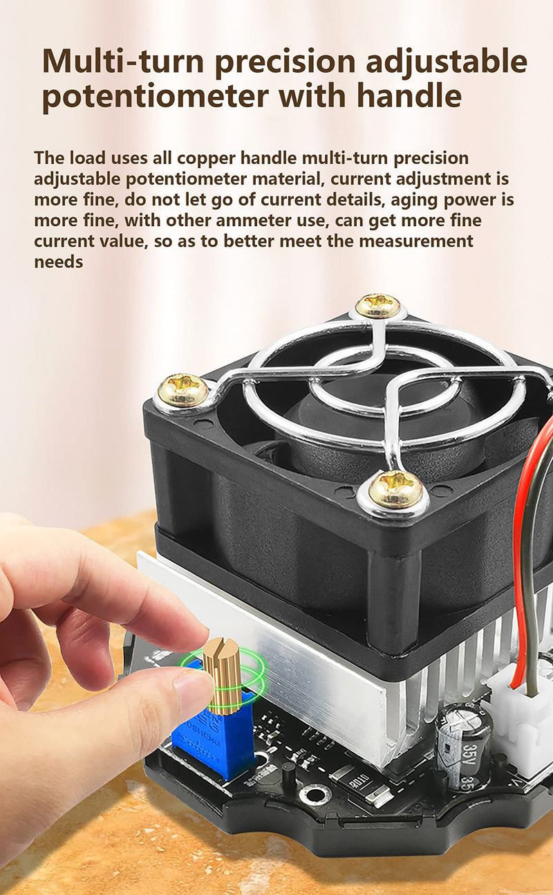 [Australia - AusPower] - WANGCL 65W USB Load Tester, Adjustable Electronic Load with Cooler Fan, Support Pd Fast Charging for Testing Charging Power in conjunction with USB Test Meters 