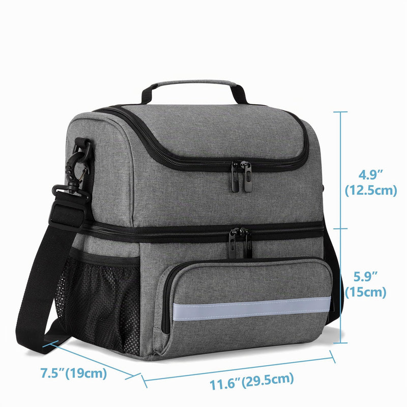 Curmio Double Layer Medical Bag, Travel Pharmacy Bag, Grey | Detachable shoulder strap, reflective strips, carrying handle, for medicine bottle/vitamins/medical supplies, emergency bag, empty, grey