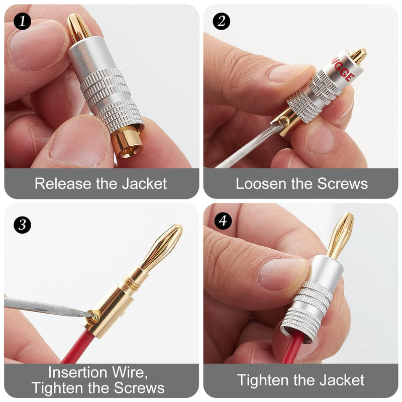[Australia - AusPower] - WGGE WG-009 Banana Plugs Audio Jack Connector 6 Pairs / 12 pcs, 24k Gold Dual Screw Lock Speaker Connector for Speaker Wire, Wall Plate, Home Theater, Audio/Video Receiver and Sound Systems 6 Pairs (12 plugs) 