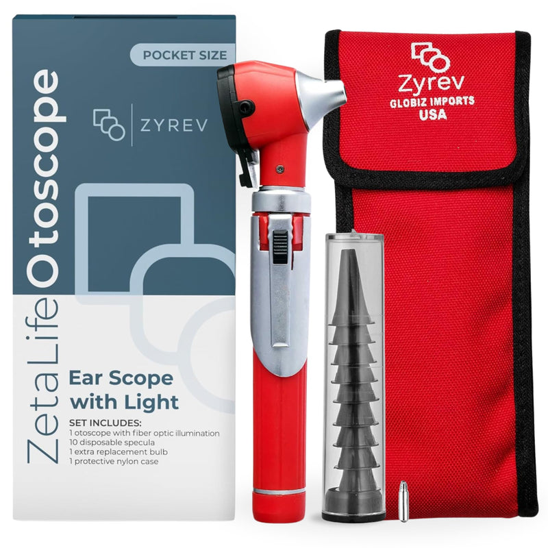 [Australia - AusPower] - Zyrev ZetaLife Otoscope - Ear Scope with Light, Ear Infection Detector, Pocket Size (Red Color) Red 