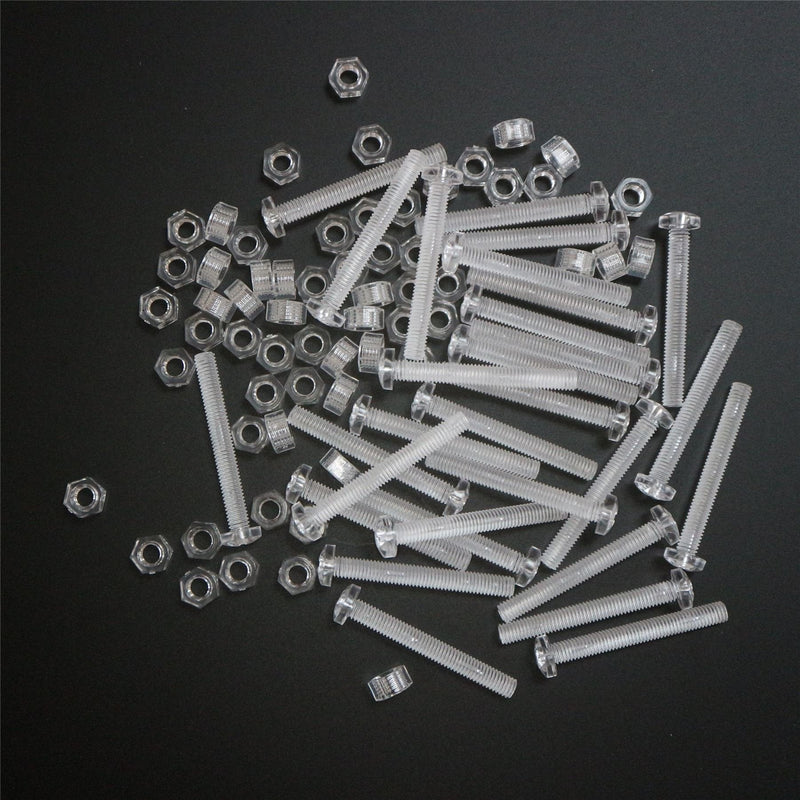 [Australia - AusPower] - Pack of 60 Transparent Clear Plastic, Pan Head, M4 x 40mm Nuts & Bolts, Washers -Acrylic Plastic Screws, (5/32 x 1 37/64 in) 