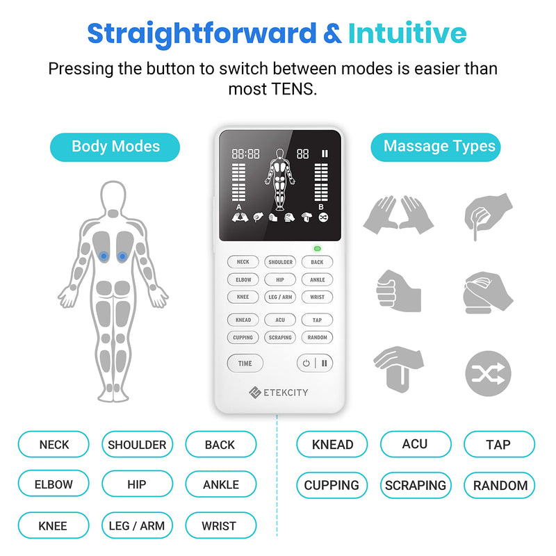 [Australia - AusPower] - Etekcity 4-Output TENS Unit, FSA HSA Store Eligible, Muscle Stimulator Accessories Machine, Neck Back Massager, Period Cramp, Nerve Sciatica Pain Relief, Rechargeable Electric Medical Physical Therapy 