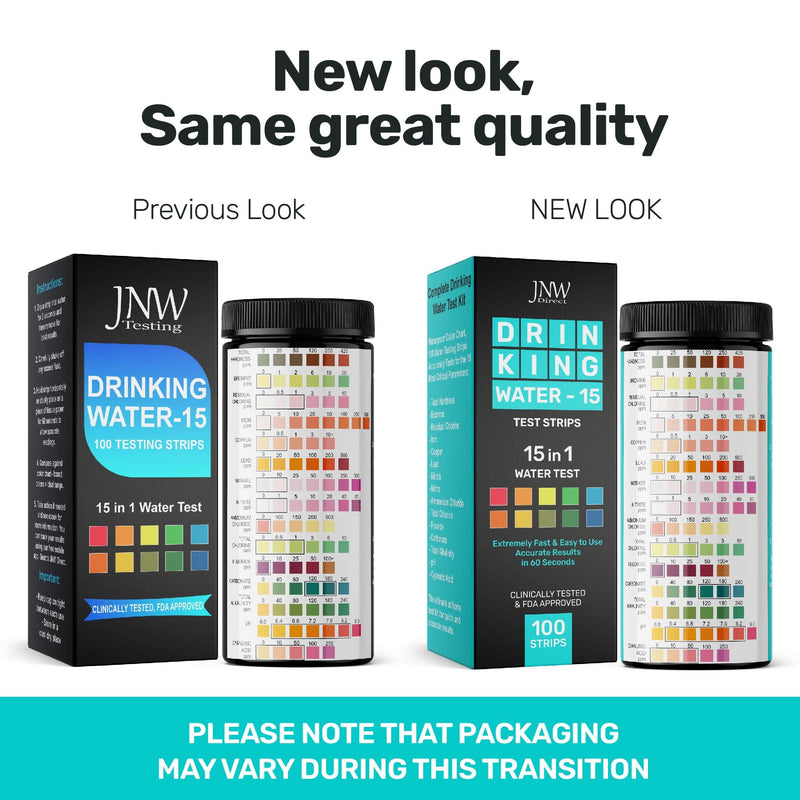 [Australia - AusPower] - JNW Direct 15-in-1 Drinking Water Test Kit - 100 Strips - Quick & Easy Water Testing Strip for Lead, Alkaline, Chlorine, Hardness, Iron, Fluoride, Copper & More 