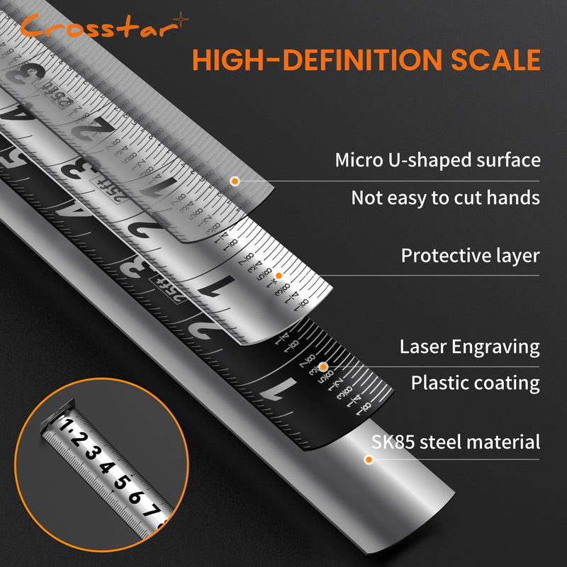 [Australia - AusPower] - Crosstar 25FT Magnetic Self-Locking Stainless Steel Tape Measure, Double-Sided Scale, Waterproof & Rustproof Retractable Measuring Tape with Hollow Design for Home, Industrial, Woodworking 25' 