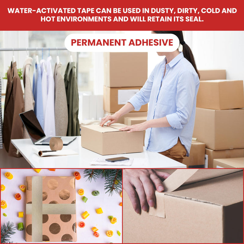 GGR Supplies T.R.U. WAT-WAE Water Activated Reinforced Kraft Paper Gummed Tape – Tamper Evident Packing Tape for Shipping, Moving & Carton Sealing, 2.75 in x 375 ft. 3 in. x 375 ft. (Pack of 1)