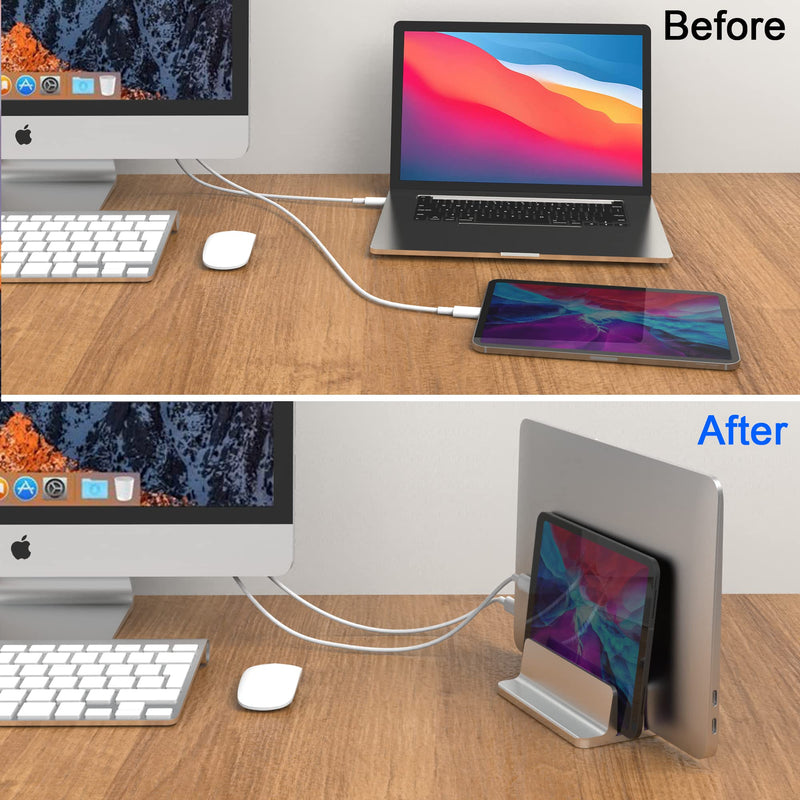 [Australia - AusPower] - New Vertical Laptop Stand, Adjustable 2 Slot Aluminum Desktop Holde(Up to 17.3 inch), Fits All MacBook/Microsoft Surface/HP/Dell/ChromeBook/iPad and Gaming Laptops (Silver) Silver 