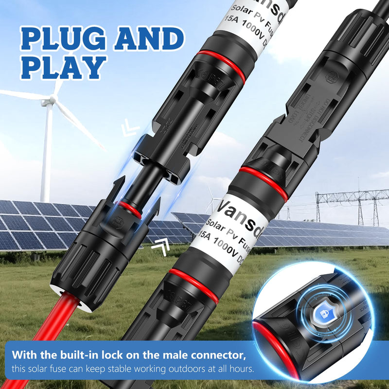 [Australia - AusPower] - Vansdon 5PCS 15A Solar Fuse Holder Inline，Solar PV Fuse Holder,Waterproof Solar Fuse Connector for Solar Panel and Solar Controller Black-21 