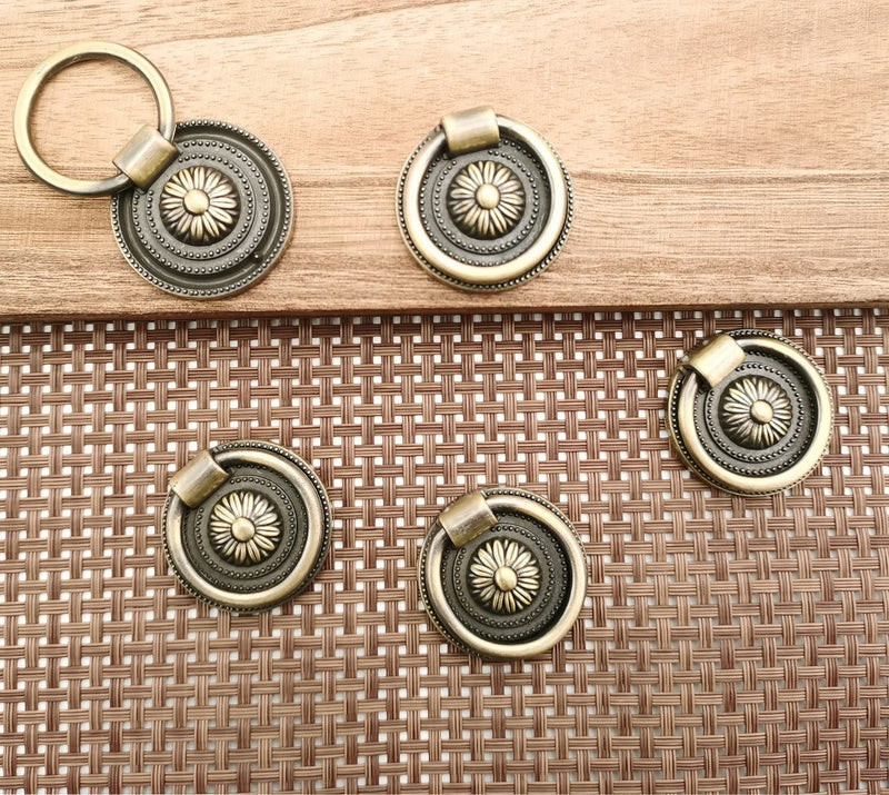 24 Pcs Antique Drawer Pull Ring Cabinet Ring Handle Cabinet Drawer Dressing Knob Handle Antique Brass, 24 Pcs Bronze Color