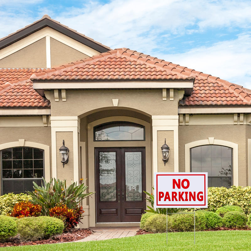 8 Pack No Parking Signs, 8 x 12 Inches Corrugated Plastic Sign with Metal H-Stake Plastic Outdoor Waterproof No Parking Signs for Driveways Yard Lawn (White, Red)