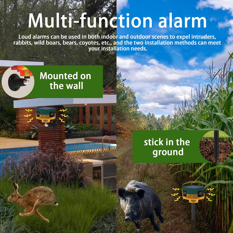 [Australia - AusPower] - Solar Outdoor Motion Sensor Alarm: Dog Barking&Gunshot Sound, 129db Loud Siren,Support Recording, 13 Kinds of Sound Strobe Light Model A 1 Pack 