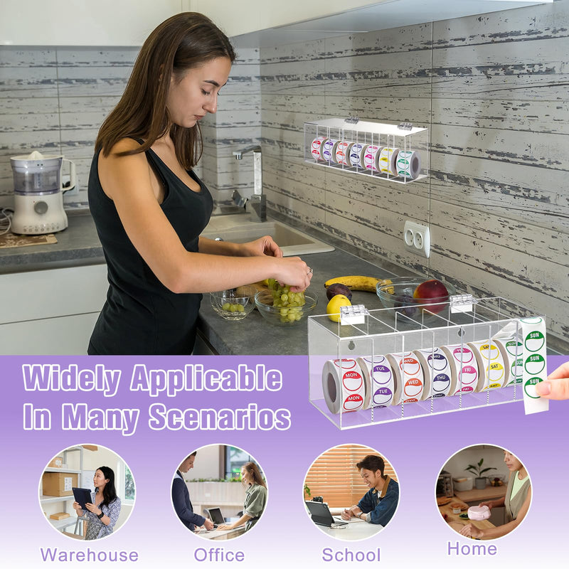 3500 PCS 7 Days of The Week Stickers 0.79 Inch Sticker Roll Dispenser Holder Acrylic Day Dot Dispenser Food Date Labels Stickers Monday to Sunday for Kitchen Restaurant Expiration Date 0.79 Inch Label Round Label