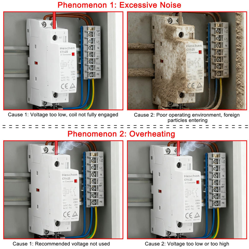 Heschen CT1-25 Household AC Contactor 2-Pole Open 220 V / 230 V Coil Voltage 35 mm DIN Rail Mount 230VAC 2NO 2P 1