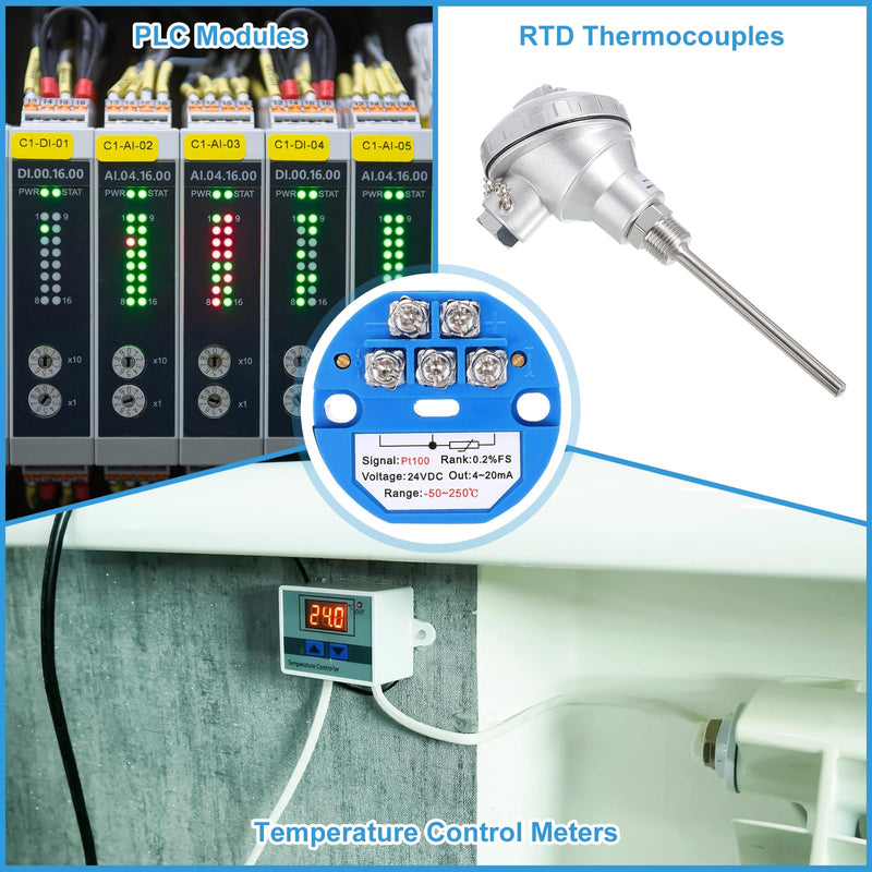 [Australia - AusPower] - MECCANIXITY -50-250C RTD PT100 Temperature Sensor Transmitter Module 4-20MA DC24V Temperature Amplifier for Thermocouple, PLC Modules -50 to 250C 