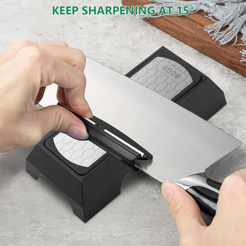 [Australia - AusPower] - Diamond Sharpening Stone Set, with Adjustable Angle Grinding Aid Chisel and Grinding Aid, Double-Sided 400/1000 Grit, for Knife Sizes (36-80 mm), for Building Sharp Edges (Black, Silver) Black, Silver 