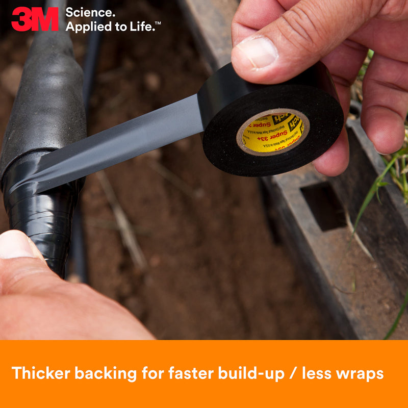 3M Scotch Super 33+ Electrical Tape - 3/4 in x 52 ft, Premium Grade All-Weather Vinyl, Resistant to Abrasion, Moisture, Corrosion, Alkalies - Black, 1 Roll 3/4" X 52'