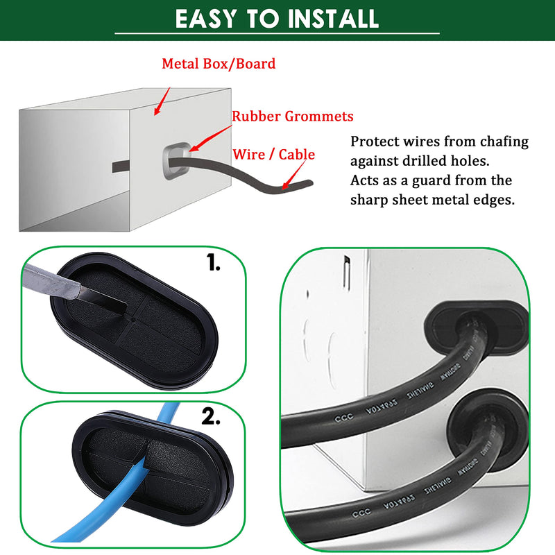 EASYEAH 30 Pcs Oval Rubber Grommets Kit for Wiring 30x85 20x50 20x44 25x40 25x60 13x27 mm Elongated Hole with 1 PC Knife, Double-Sided Closed Firewall Automotive Hole Plugs for Wire Cables Plumbing Black-30Pcs Oval
