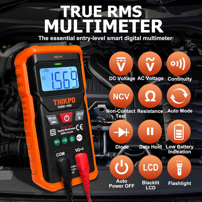 [Australia - AusPower] - THIKPO TRMS Digital Multimeter 4000 Counts with NCV, Auto-Ranging Multimeter Measures AC/DC Voltage, Resistance, Capacitance, Continuity, Live Wire Detection, Backlight, Data Hold 