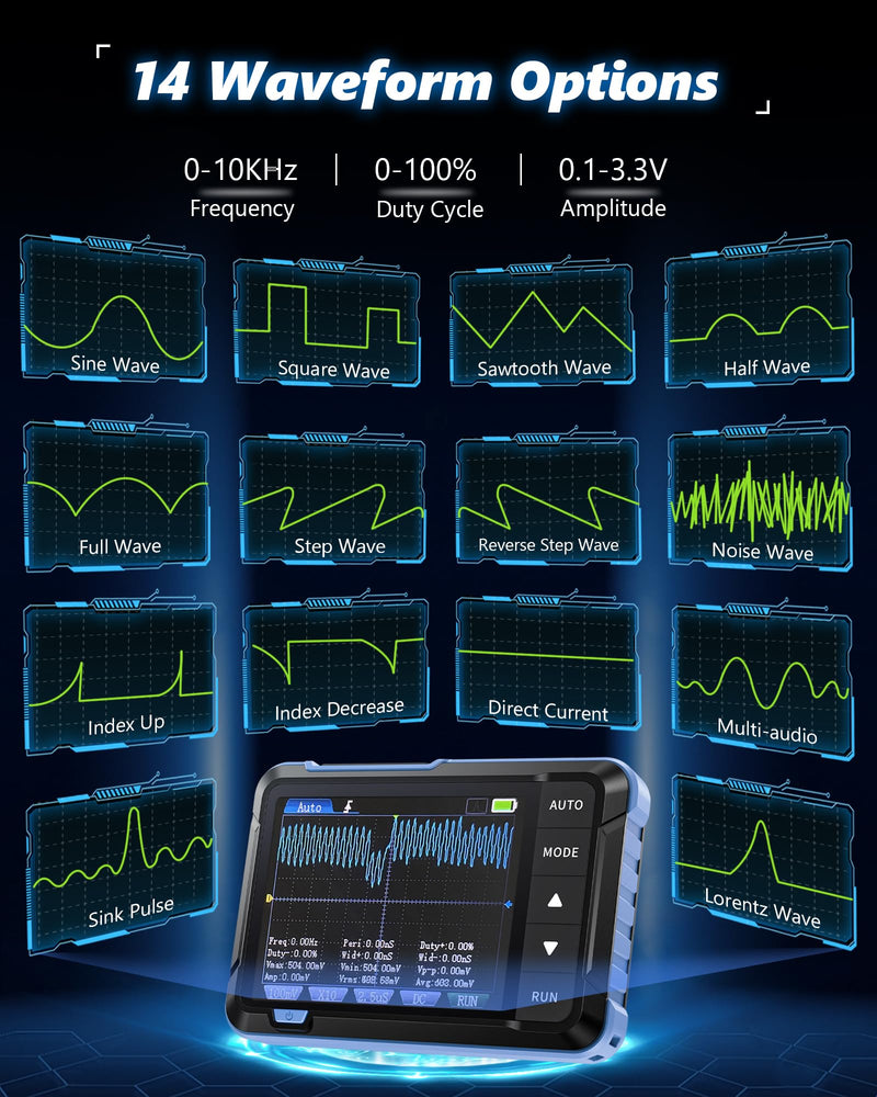 [Australia - AusPower] - DSO153 Oscilloscope, Portable Car Oscilloscope, 5MS/s High Sample Rate, 1M Bandwidth, Digital Handheld Oscilloscope with 0-10KHz Signal Generator, 14 Waveforms, Automatic Shut-Off, P6100 Probe Head DSO153 