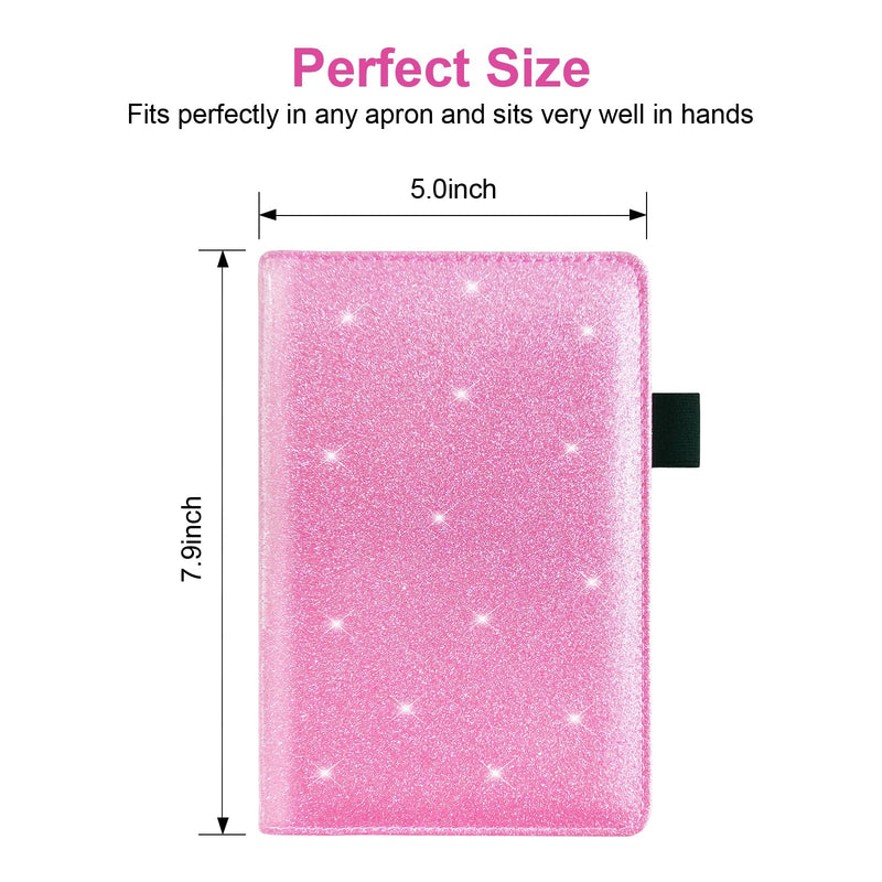 [Australia - AusPower] - Server Book with 2 Zipper Pockets, Leather Server Book Organizer for Waitress, Bling Waiter Book Money Wallet with Pen Holder, Guest Check Presenter, Restaurant Waitstaff Organizer, Glitter Pink 