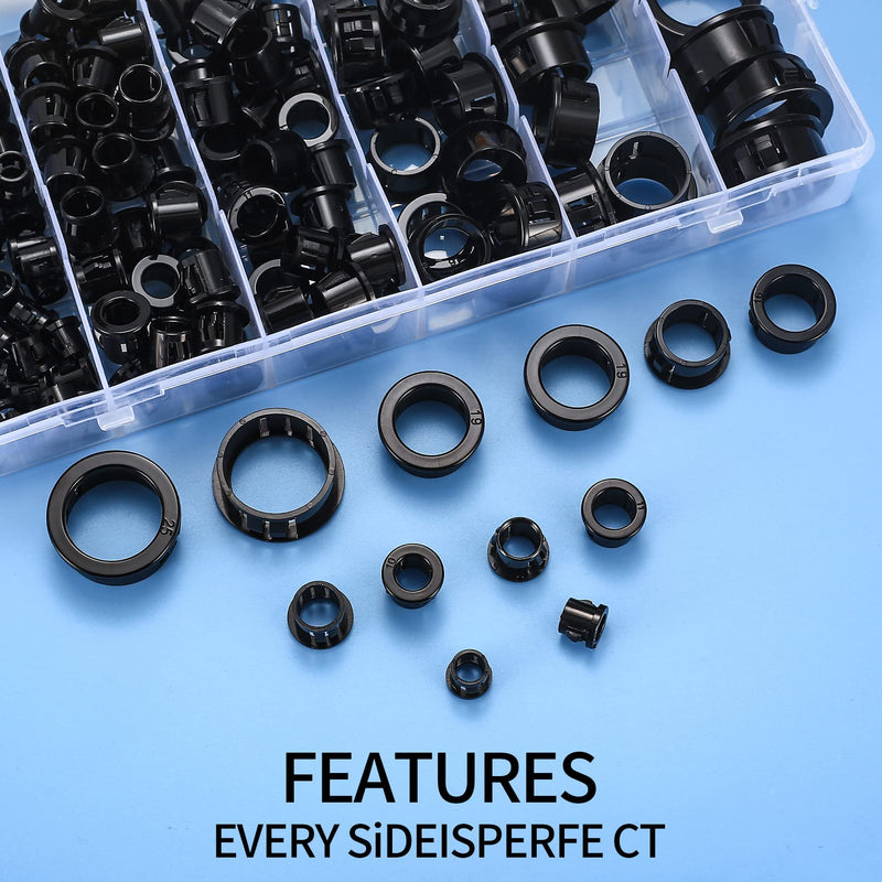 [Australia - AusPower] - 170 Pcs Cable Snap Bushing Grommets, Black Round Nylon Snap in Cable Grommet Protector, 5/16" 3/8" 1/2" 5/8" 3/4" 1" Cable Snap Hole Plugs Locking Bushing Assortment Kit 