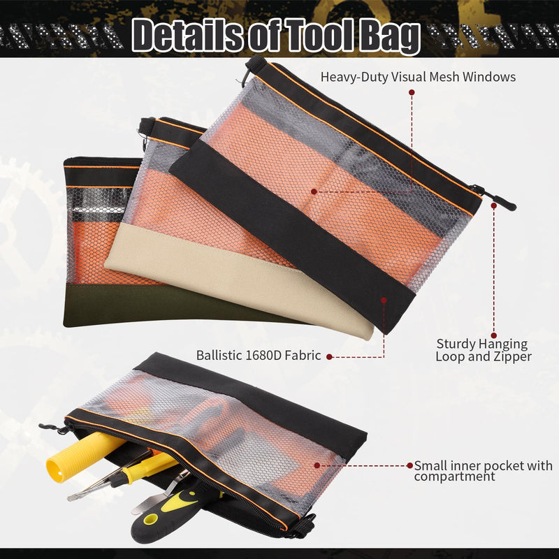 BESARME 6 Pcs 11.8" Clear Tool Pouch Tool pouch Bags Zipper tool pouch with Heavy Duty Mesh Window Multicolor-6pcs