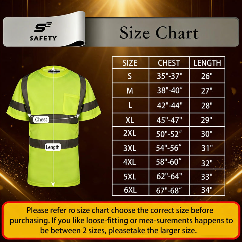 sesafety 360° Ultra-Bright Reflective Safety Shirts for Men, ANSI Class 3 High Visibility Construction Work T-Shirts with Pocket, Durable Silver Tapes to Keep You Seen and Safe Large Yellow 1