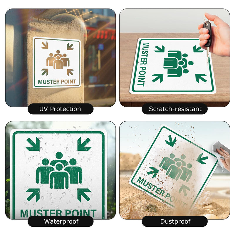 Muster Point Sign with Pre-Drilled Holes 18 × 18 Inches Heavy-Duty Aluminum Reflective Waterproof Signage for Warehouse School Hospital