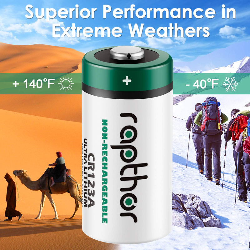 [Australia - AusPower] - rapthor CR123A 3V Lithium Battery 1650mAh 20 Pack High Power CR123 123A 123 CR17345 Photo Batteries PTC Protected for Cameras Flashlight Alarm Smart Sensors (Non-Rechargeable, Not for Arlo) 