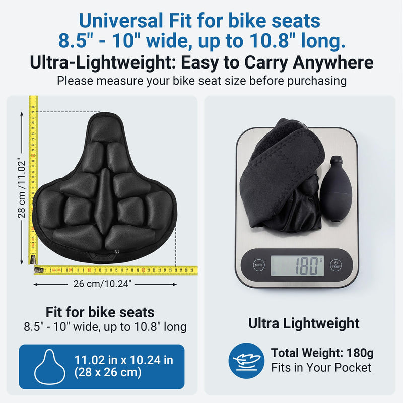 [Australia - AusPower] - DAWAY F1 3D Inflatable Air Bike Seat Cushion Cover – Large, Wide Bike Saddle Cover, Shock-Absorbing & Breathable Adjustable Comfort Pad for Peloton, Indoor, Road, Mountain, Outdoor Bikes & Commuting 