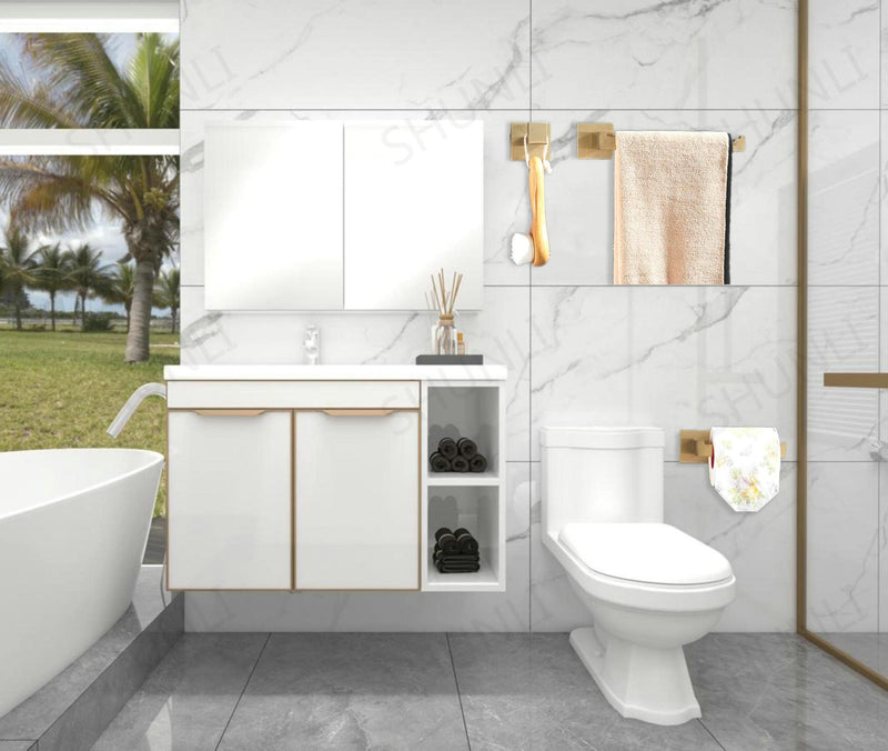 SHUNLI Gold Toilet Paper Holder + Hand Towel Holder, Brushed Gold Bathroom Accessories Hardware Set 2 Pieces, Wall Mounted Towel Ring Towel Bar, SUS304 Stainless Steel
