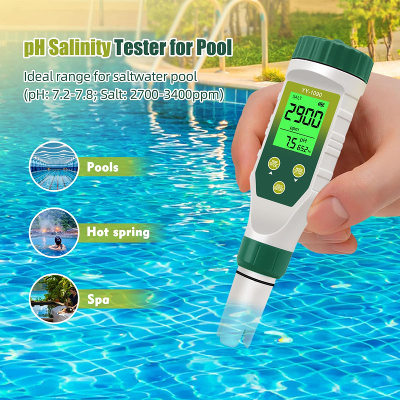 [Australia - AusPower] - pH Meter for Water Hydroponics, 5-in-1 pH TDS EC Salt Tester for Water Nutrient Solution, Simultaneous Display of pH EC Temp for DWC Reservoir Tank, Aeroponic Garden, Growing System 