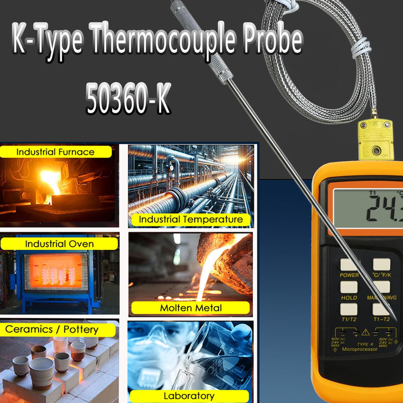 [Australia - AusPower] - 50360-K Type K Furnace Thermocouple Probe Compatible with Cooper-Atkins K Thermocouple Probes, Temperature Range: -40°F to +1100°F, 55-inch Cable 