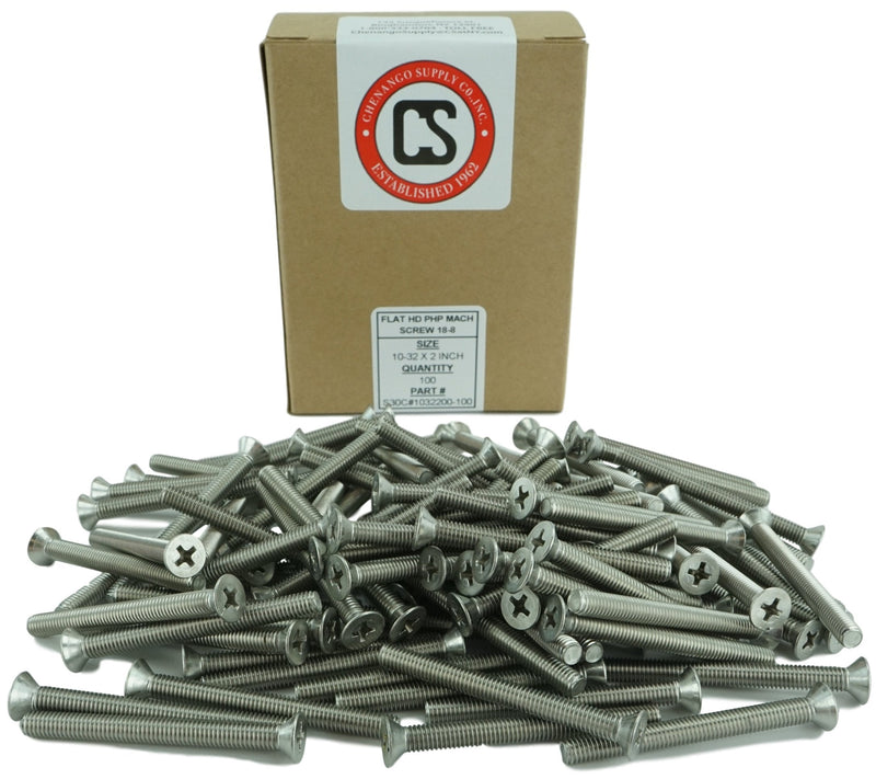 Stainless 10-32 x 2 (1/2" to 2" Lengths Available) Flat Head Machine Screws, Full Thread, Phillips Drive, Stainless Steel 18-8, Machine Thread (10-32 x 2) 10-32 x 2"