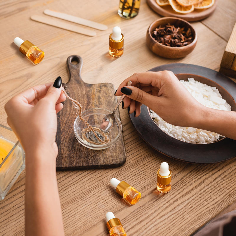 [Australia - AusPower] - 100 Pcs Mini Glass Dropper Bottle Bulk Clear Essential Oil Dropper Bottles Small Glass Dropping Sample Containers Perfume Liquid Cosmetic Sample Vials with Cap for Traveling (Gold,1 ml) Gold 1 ml 