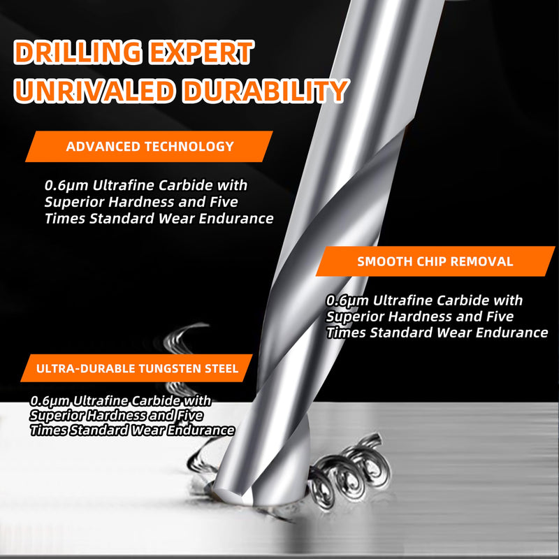 3/16 Carbide Drill Bits, Solid Carbide for Hardened Steel, Tungsten Carbide Drill Bit Set for CNC Machines Ideal for Metal Copper Alloy Cast Iron Stainless 2 Pcs(2, 3/16 in)